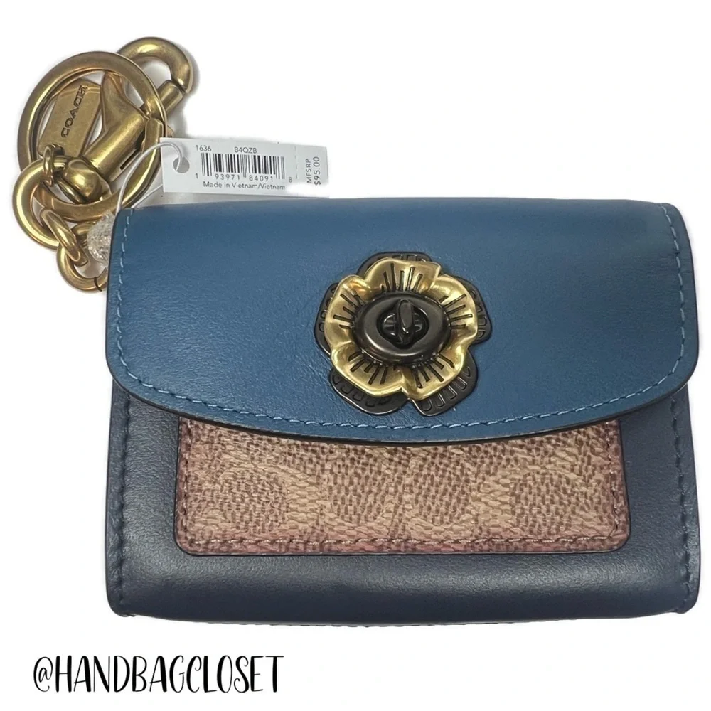 COACH Tea Rose Mini Parker Card Case Key Pouch With Snakeskin Detail Bag